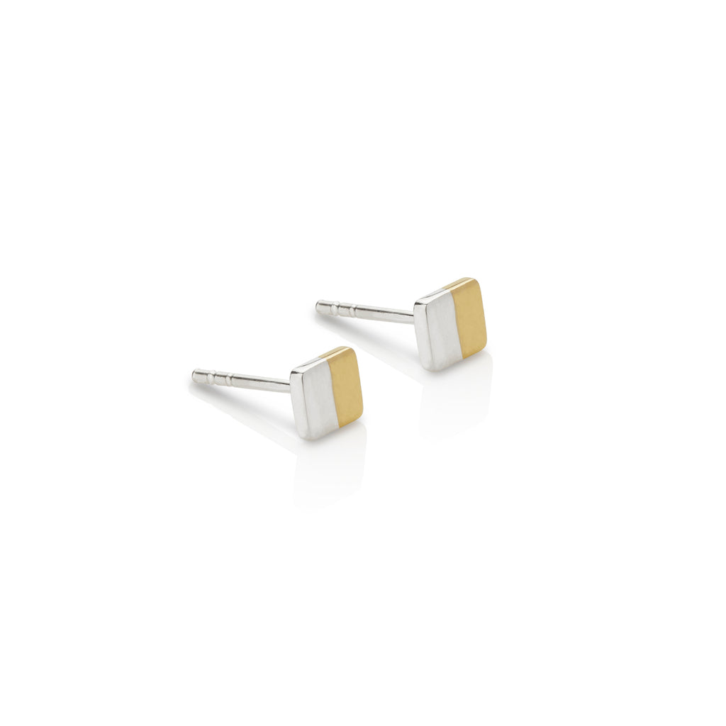 Perfect Silence - Square Silver & Gold Stud Earrings