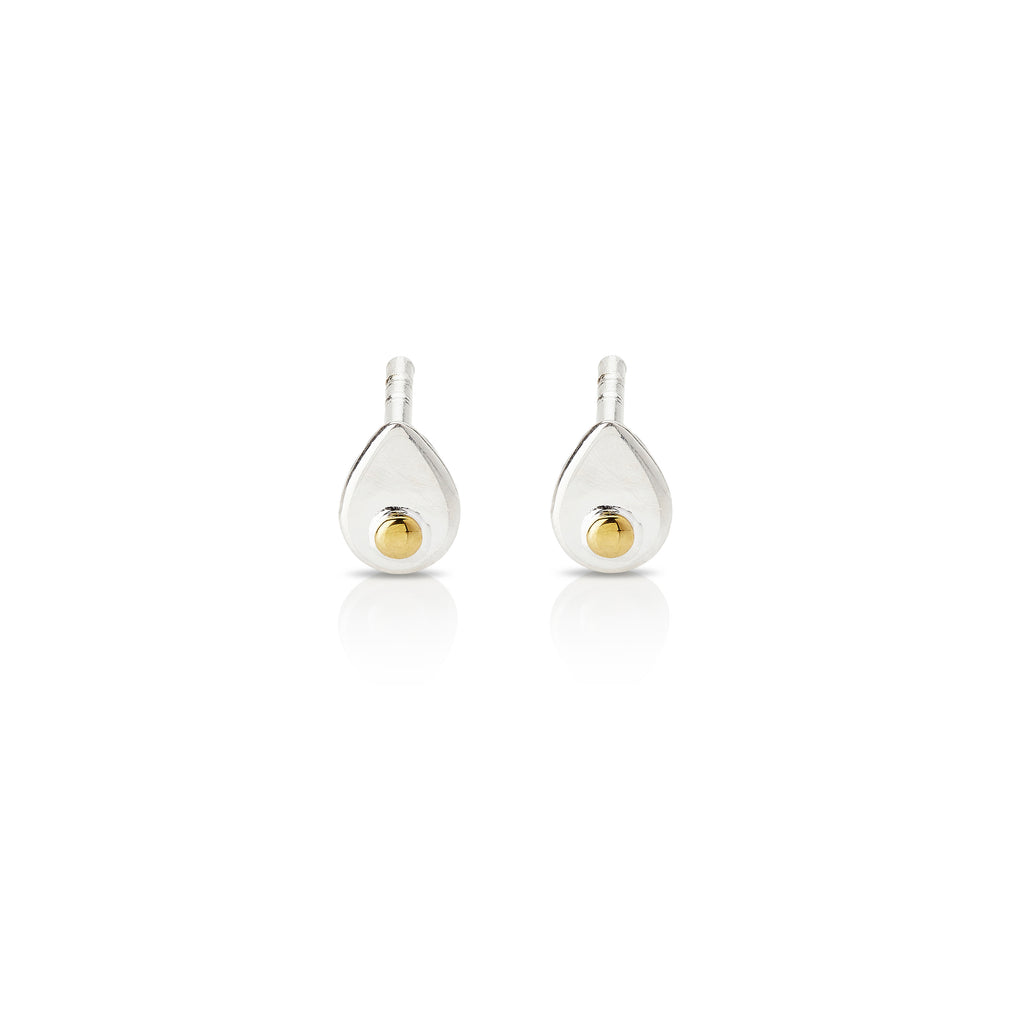 Silent Speck - Silver & Gold Droplet Stud Earrings
