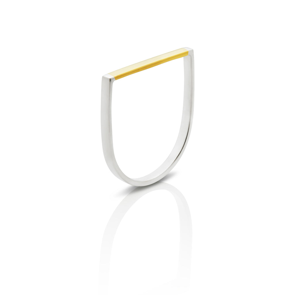 Lucky Ride - Delicate Silver ring with Gold Bar Ring