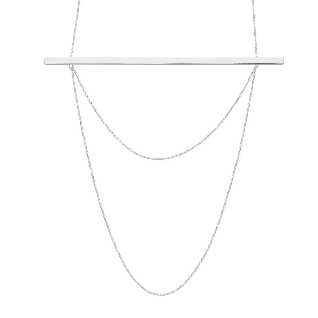 Roaming Rays - Silver Layered Chain & Bar Necklace