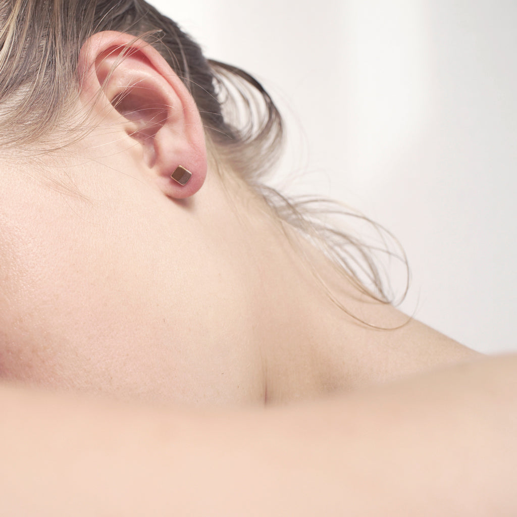 Perfect Silence - Square Silver & Gold Stud Earrings