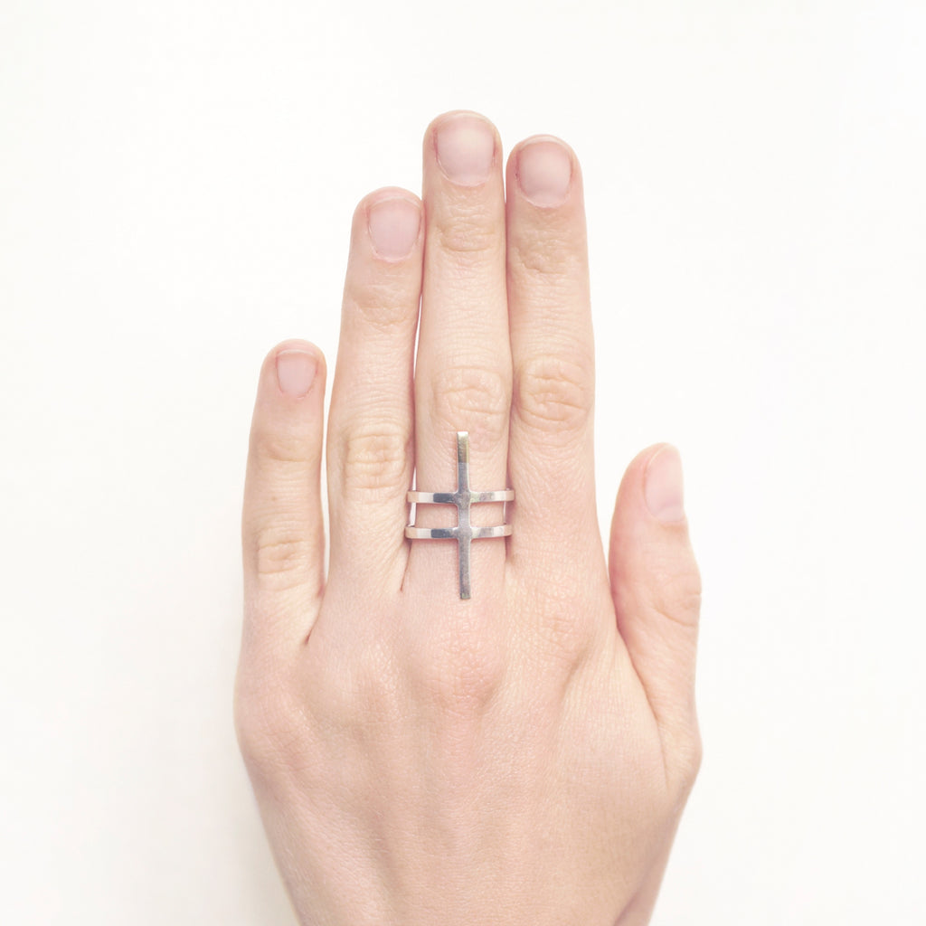 Solar Fuse - Silver & Gold Double Band Bar Ring