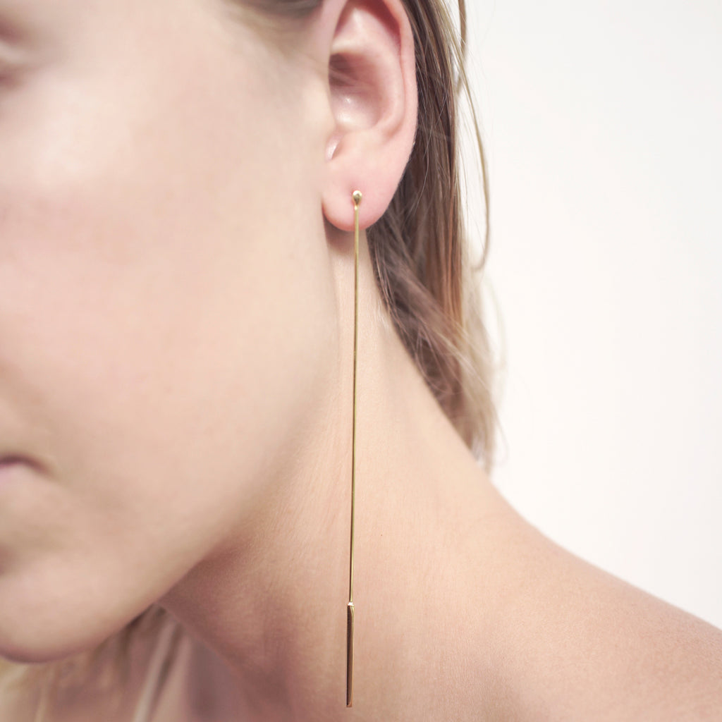 Shadow Dancer - Delicate Gold Long Bar Earrings