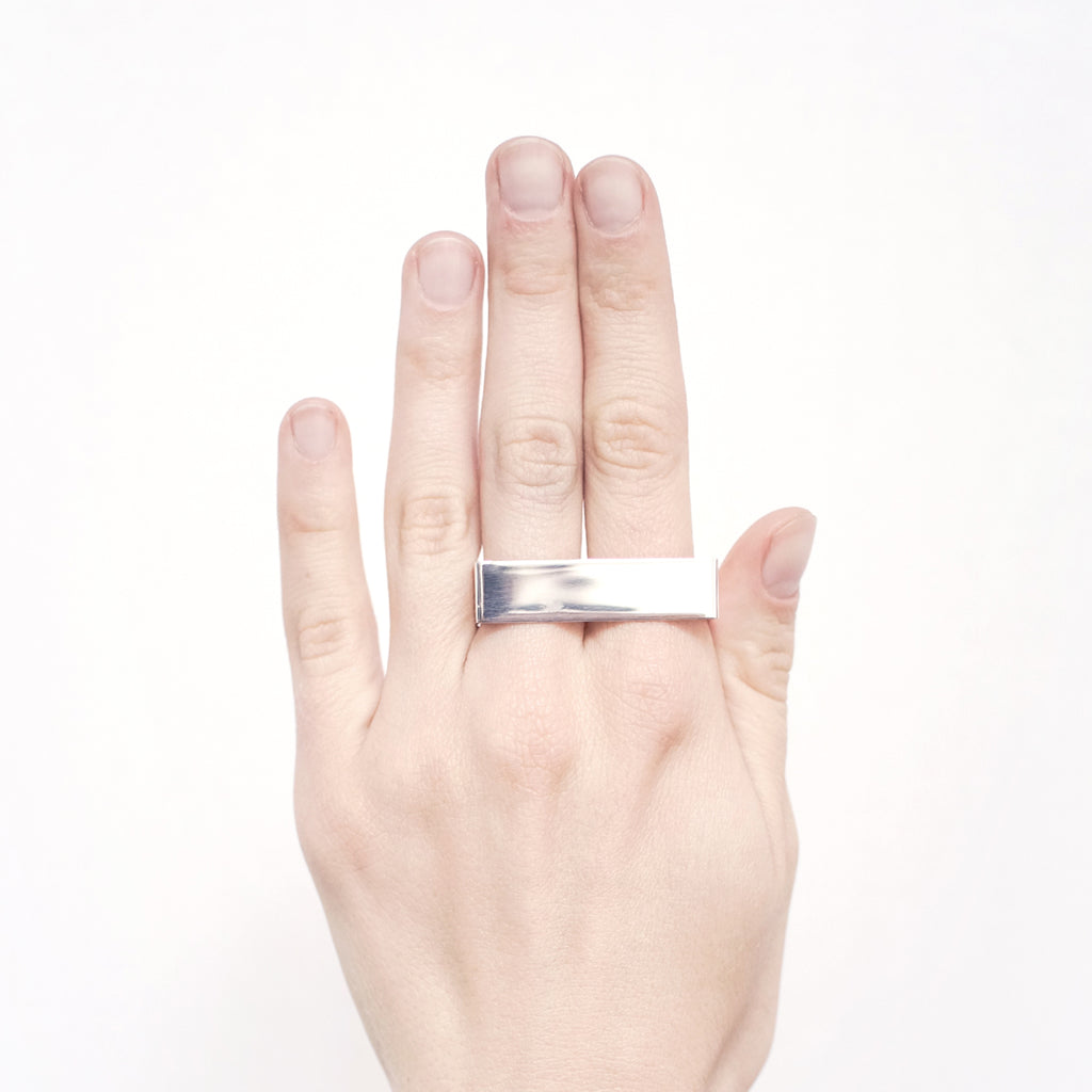 Made of Honor - Wide Double Finger Silver Rectangle Ring