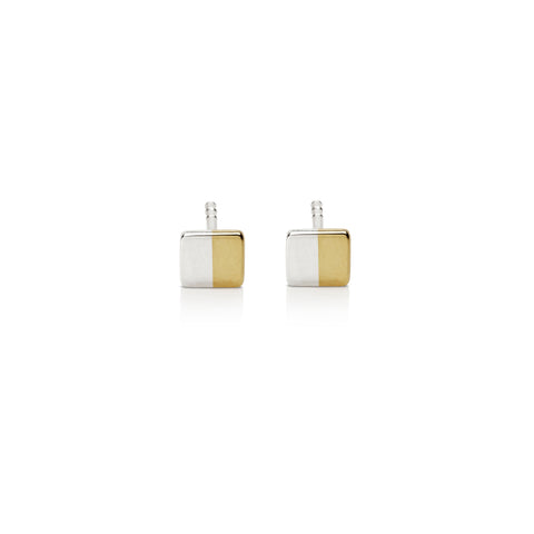 Perfect Silence - Square Silver & Gold Stud Earrings