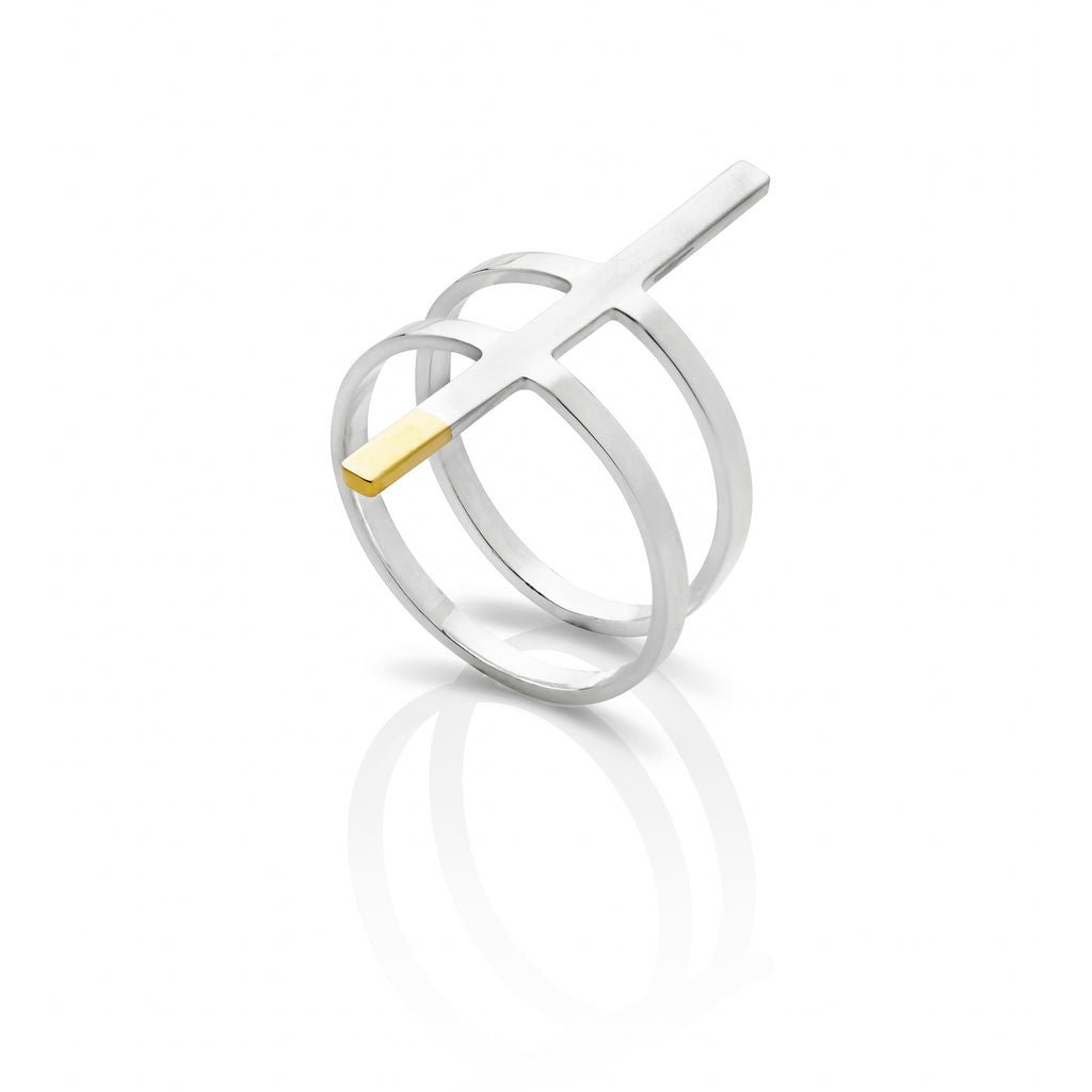 Solar Fuse - Silver & Gold Double Band Bar Ring